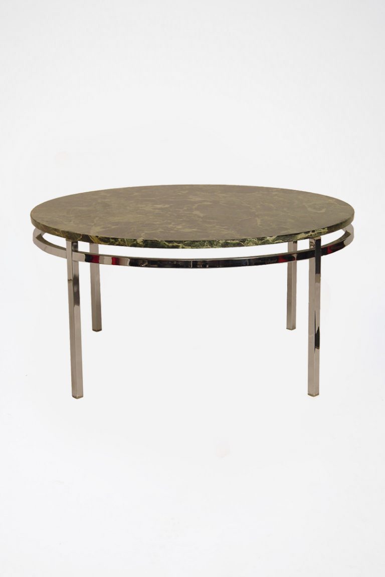 Green Marble & Chrome Circular Coffee Table The Classic Modern Prop Hire Company