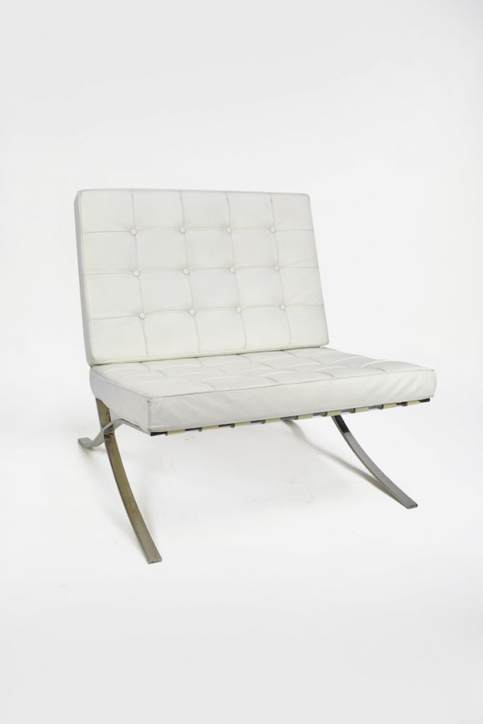 White Leather Barcelona Chair The Classic Modern Prop Hire Company