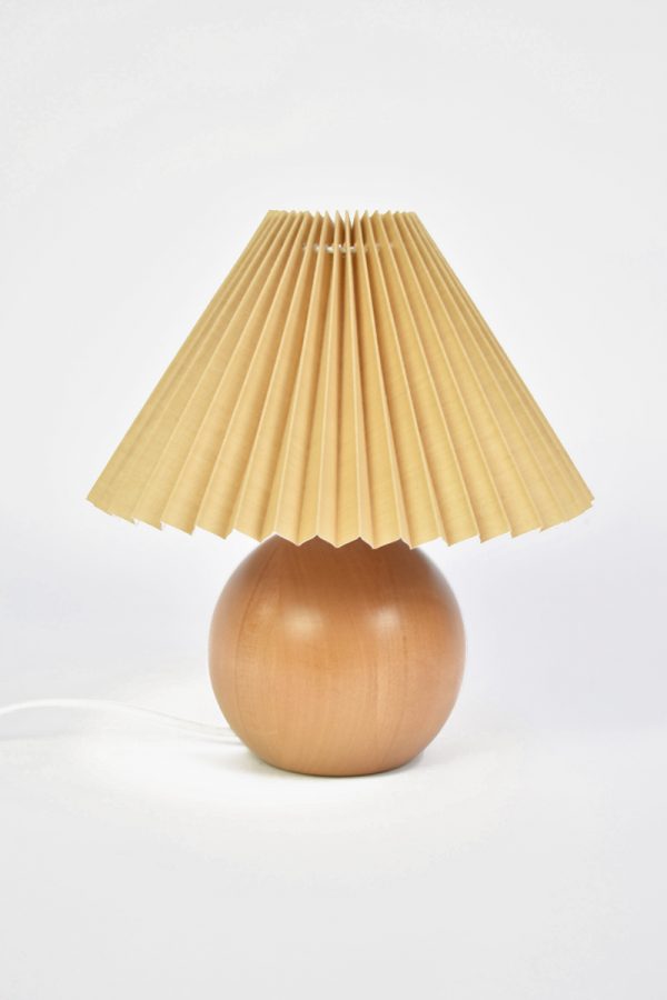 Wooden Lamp with Beige Pleated Shade The Classic Modern Prop Hire Company