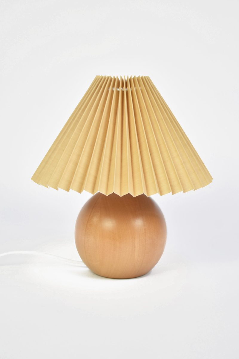 Wooden Lamp with Beige Pleated Shade The Classic Modern Prop Hire Company