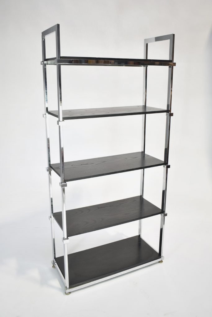 Tall Chrome Bookcase With Black Oak Shelves The Classic Modern Prop