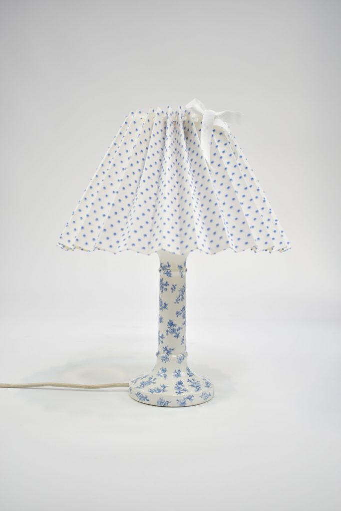 Blue Floral Lamp With Pleated Shade The Classic Modern Prop Hire Company